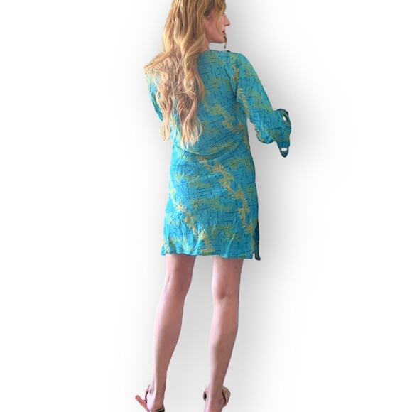 100% Upcycled Silk Indie Ella Embroidered Tunic - Turquoise - OS - Picture 5 of 10